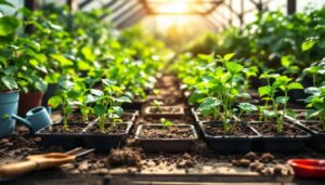 Semis de mars 2026 : aubergine, concombre et poivron démarrent sous serre avant la pleine terre