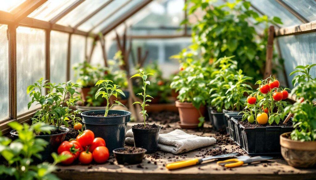 Serre de jardin en mars : les semis de tomate et poivron démarrent deux semaines plus tôt sous abri